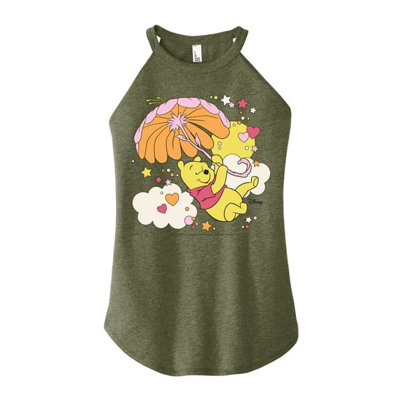 Winnie the Pooh - Carried Away in the Clouds with an Umbrella - Juniors High Neck Tank Top