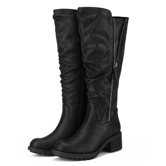 Pennysue Women's Knee High Boots Black 2 Inch Side Zipper Boots 6.5M