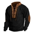 thumbnail image 5 of SHIXINCHIL Men's Lace Up Color Block Patchwork Long Sleeve Sweatshirts Big and Tall Casual Fashion Banded Collar Pullover Tops Workout Athletic Outdoor Hiking Sweatshirt Black S, 5 of 7