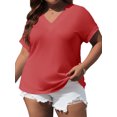 thumbnail image 3 of Plus Size Summer Short Sleeve Women V Neck Solid Casual Tee Shirt, 3 of 6