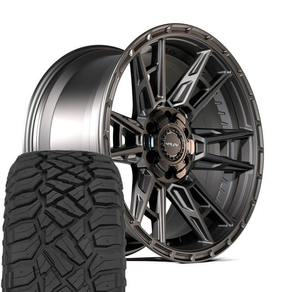 4PLAY Wheels 4PS20 22 Inch Rims and Tires Fit 6x135 & 6x139.7 22x10 Satin Black - TerraMax RT 285/45-22 (Set of 4)