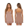 thumbnail image 2 of Vestido corto de verano para mujer, color liso, ribete de encaje, mangas acampanadas, escote en V, corte en A., 2 of 9