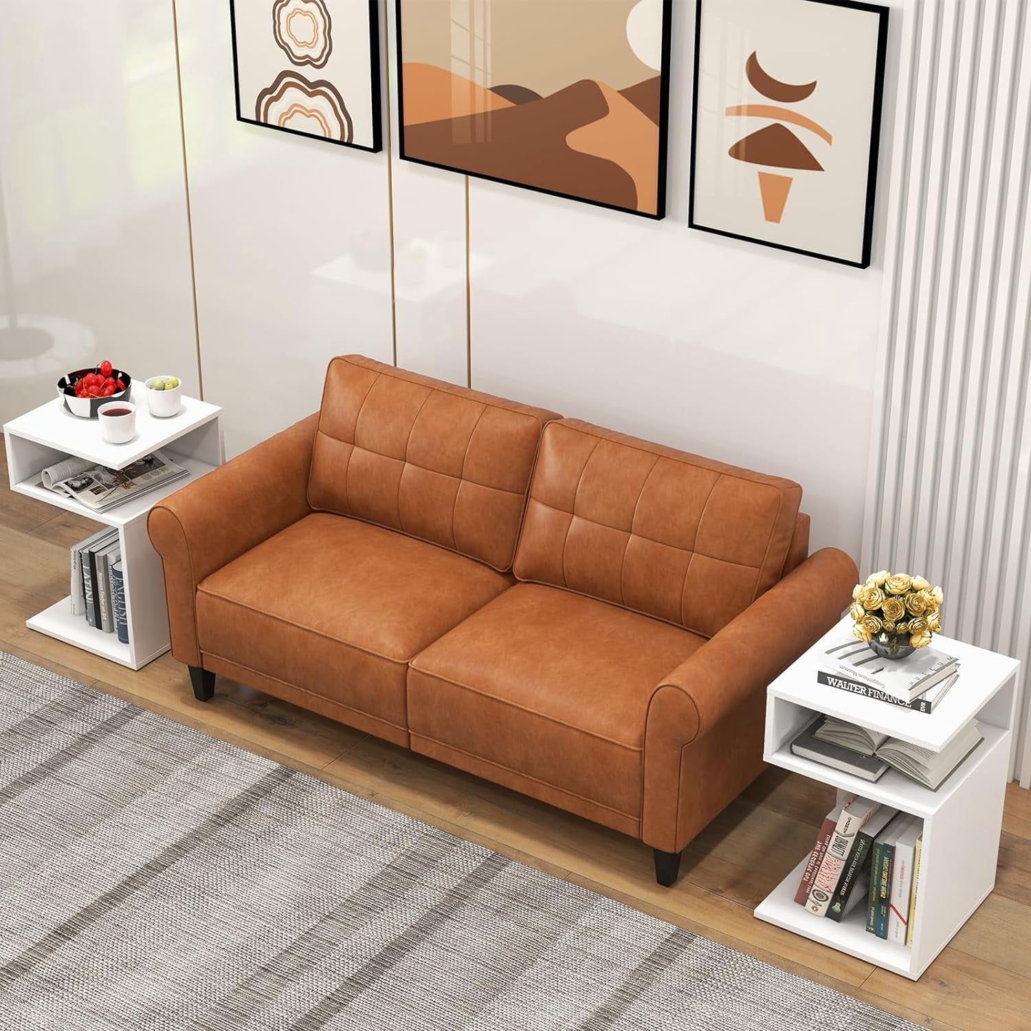 Gymax Modern Designer S-Shaped End Table Side Table for Small Space White