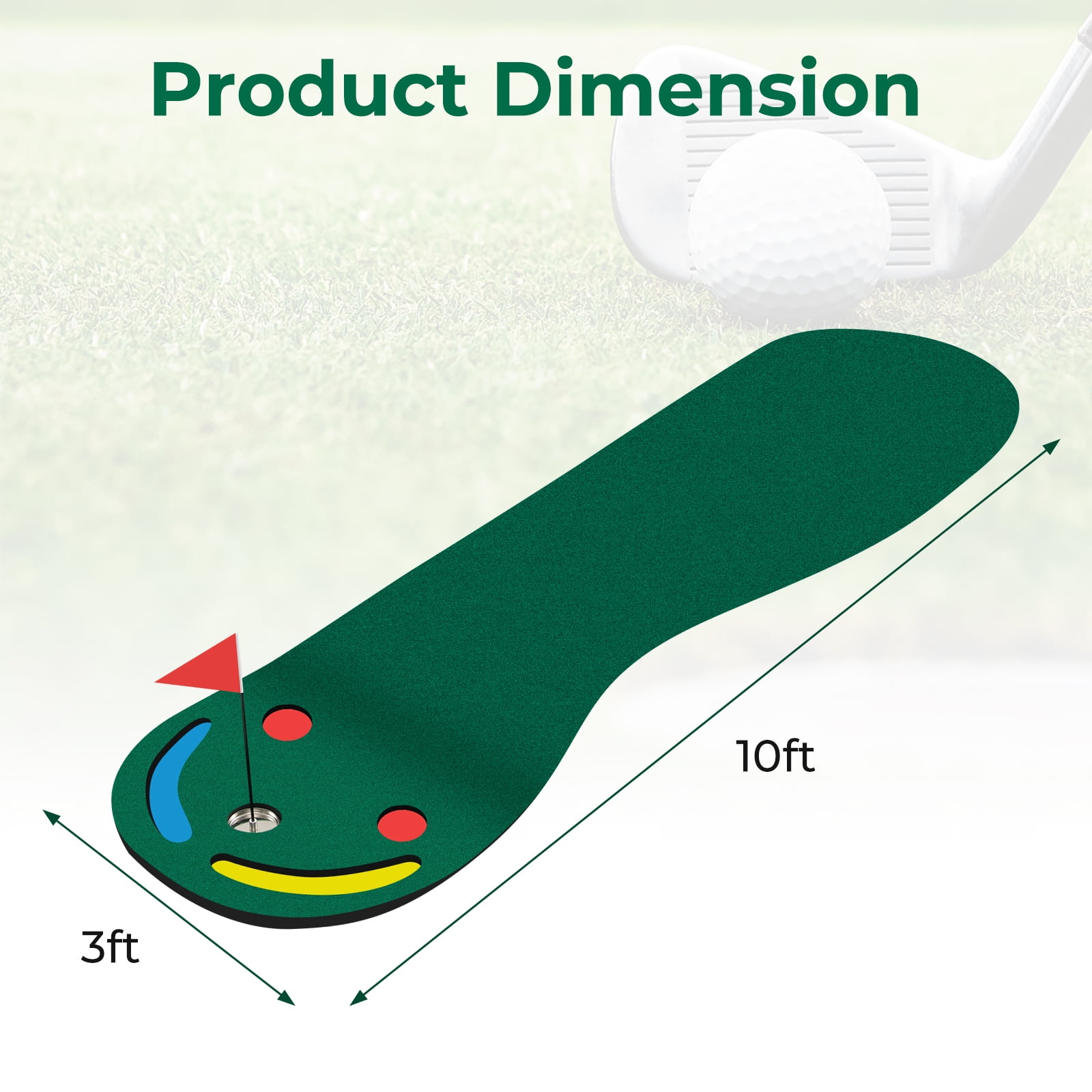Costway 9.8FT X 3FT Par 3 Holes Golf Putting Green Mat Set for Indoor & Outdoor Practice