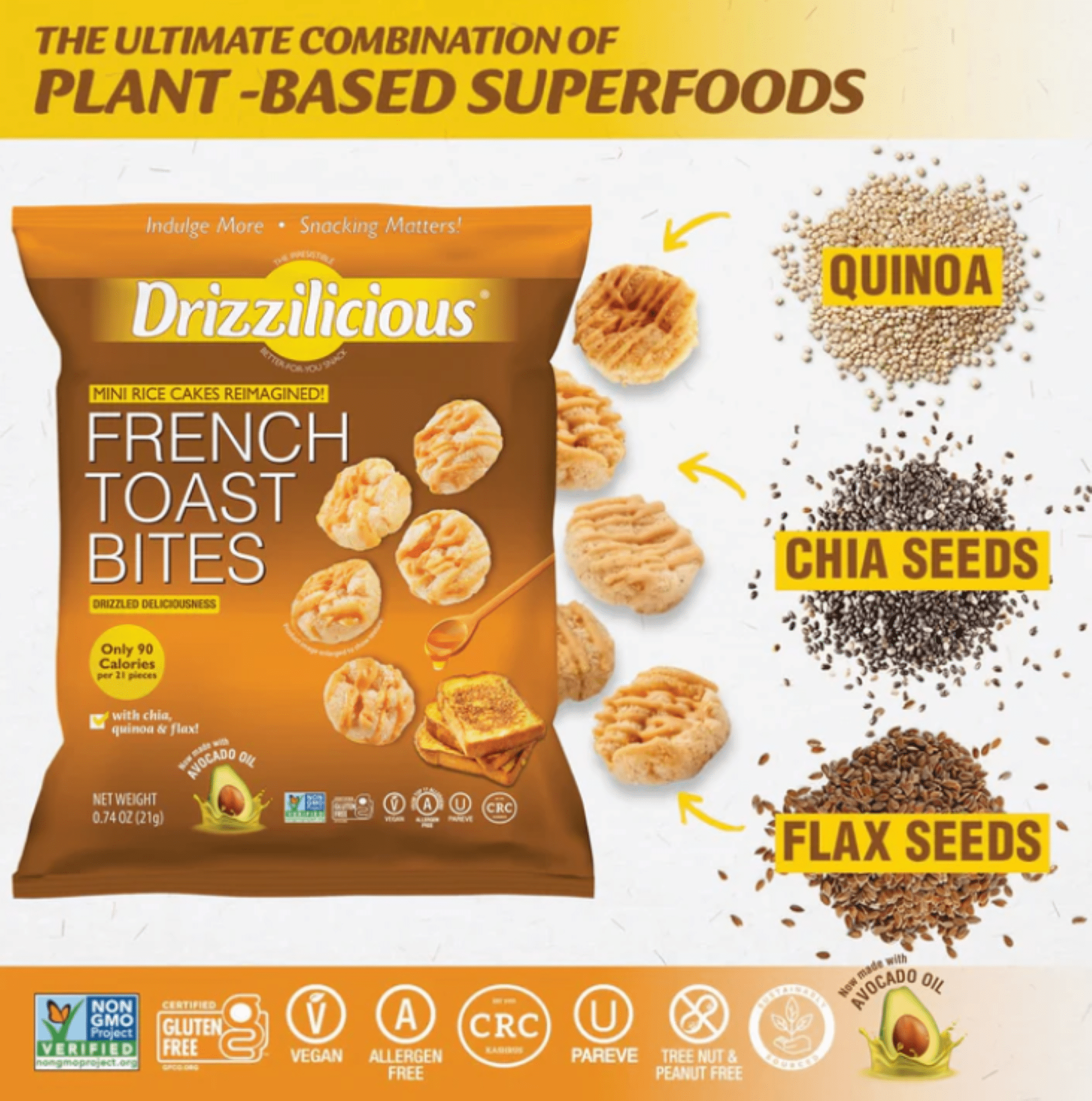 Drizzilicious Mini Rice Cakes, Multi Pack Flavored Rice Cake Gluten Free Snacks, Rice Crisps 20-Pack, Birthday Cake, Smores, French Toast