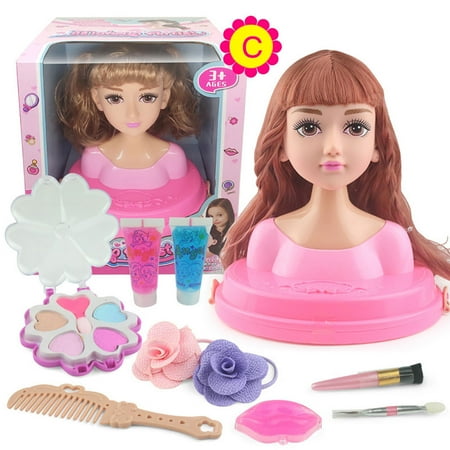 GadgetVLot Kids Dolls Styling Head Makeup Comb Hair Toy Doll Set Pretend Play Princess Dressing Play Toys For Little Girls Makeup Learning Ideal Present Toys For 3-6 Years