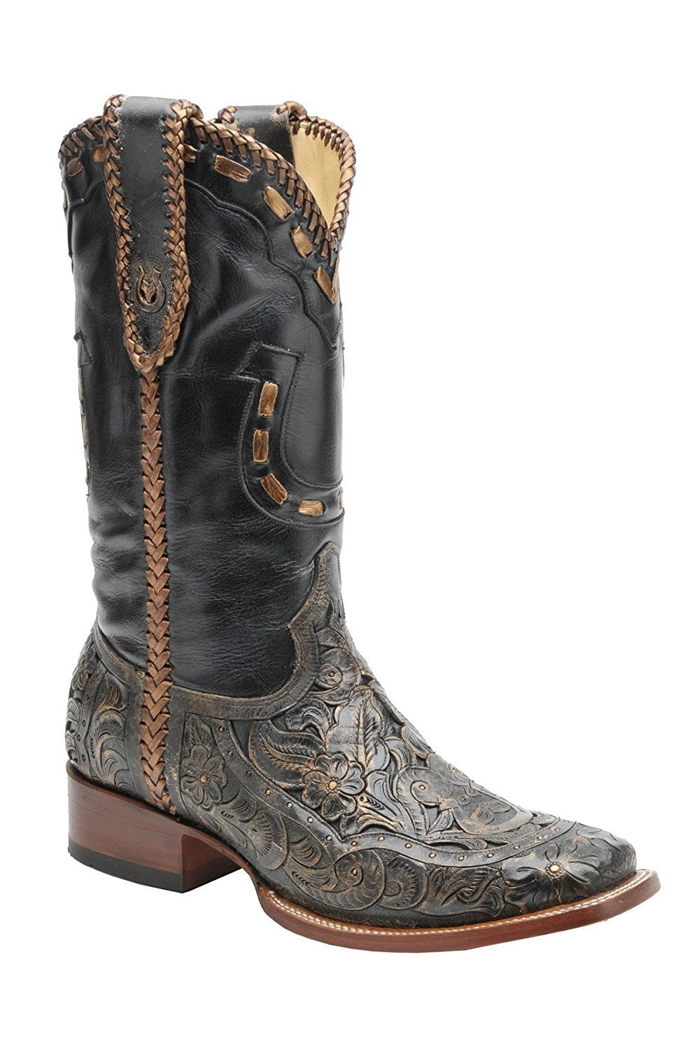 Corral Boots CORRAL Men's Black GoldTooled Horseshoe Vamp Square Toe