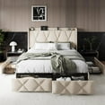 thumbnail image 6 of iPormis Full Size Bed Frame with Charging Station , Upholstered Bed with 4 Storage Drawers, Beige, 6 of 8