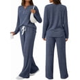 thumbnail image 2 of Womens 2 Piece Lounge Sets Fall Henley Neck Sweater Matching Sweat Suits Comfy Pajamas Clothes Pockets Navy Blue XXL, 2 of 7