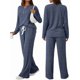 thumbnail image 2 of Conjuntos de Dos Piezas para Mujer, Suéter de Cuello Henley de Otoño, Chándal A Juego, Pijamas Cómodos con Bolsillos Azul Marino L, 2 of 7