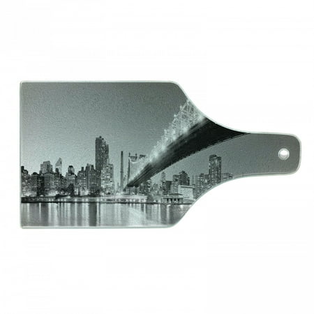 

NYC Cutting Board Queensboro Bridge over East River at Night with Manhattan Skyline Black and White Photo Decorative Tempered Glass Cutting and Serving Board in 3 Sizes by Ambesonne