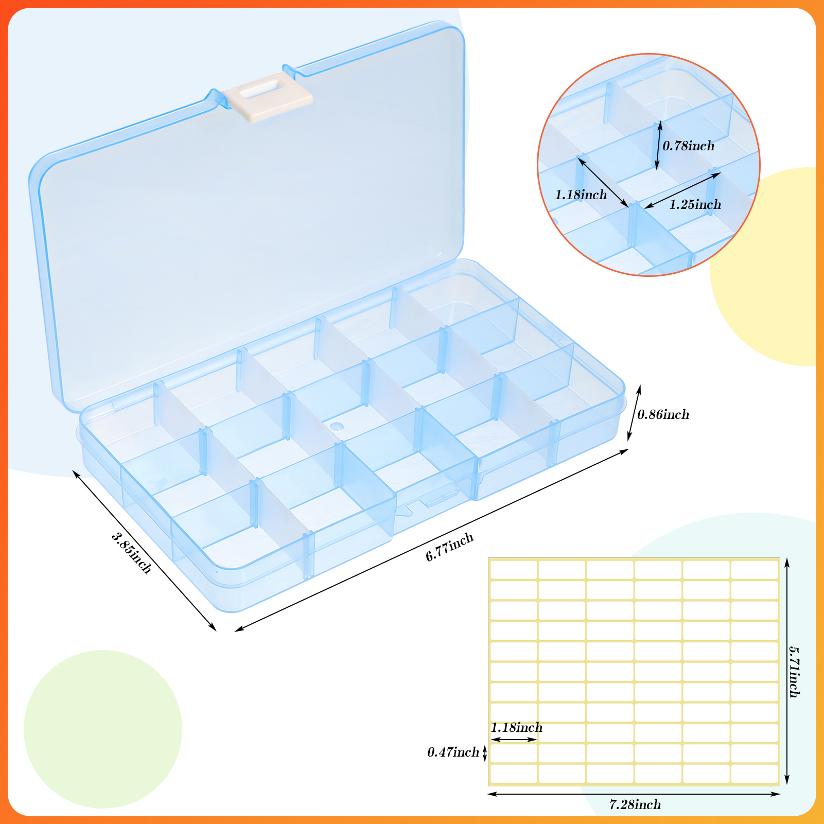 Qweryboo 4 Pcs 15 Grids Plastic Storage Boxes with Adjustable Dividers, Bead Organizer Storage Box with 330pcs Label Stickers for Jewelry Beads