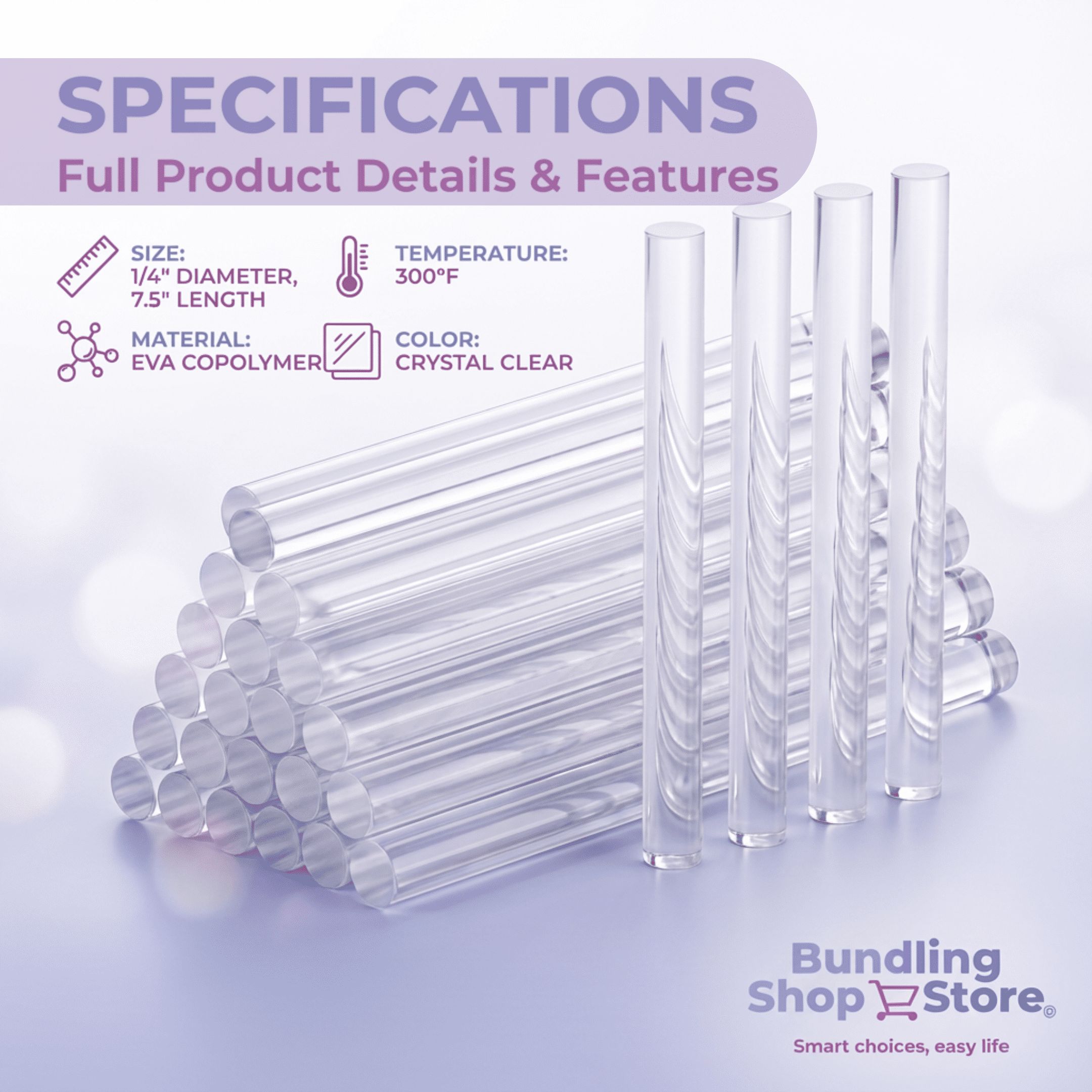 Hot Glue Sticks Full Size- 50 Pack Strong Bond, Smooth Melt Adhesive Rods for DIY Crafts, Repairs, Home Décor & Art Projects
