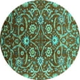 thumbnail image 1 of Ahgly Company Machine Washable Indoor Round Oriental Turquoise Blue Industrial Area Rugs, 4' Round, 1 of 4