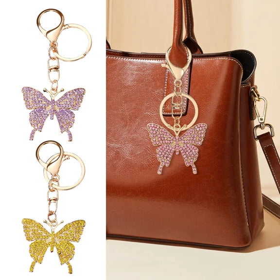 SmartBy Sparkling Rhinestone Butterfly Keychain Women Girls Car Key Ring Holder Backpack Pendant Purse Bag Charm Decoration Accessories
