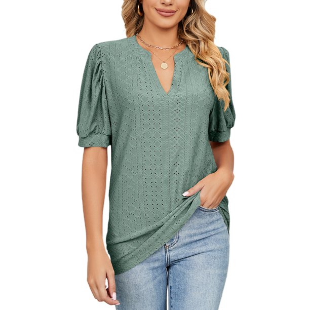 Glonme Ladies T Shirt V Neck Summer Tops Short Sleeve Tshirt Beach Loose Tunic Blouse Baggy