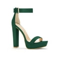 thumbnail image 1 of BLISSFUL STEP Women's Shoes Faux Suede Ankle Strap Open Toe High Chunky Heel Platform Sandals Dark Green 9, 1 of 7