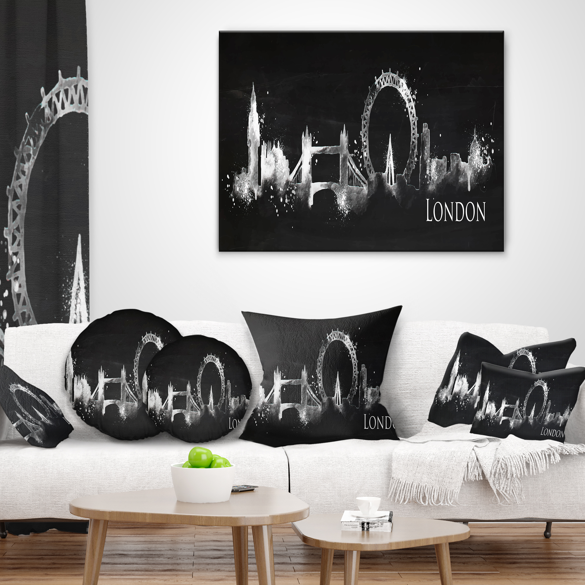 Designart London Dark Silhouette - Cityscape Painting Throw Pillow - 16x16