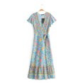 thumbnail image 2 of U.Vomade Robe Longue Boho Maxi de Plage à Manches Hui Floral pour Femmes, Aguichant, Col en V, Été, 2 of 8