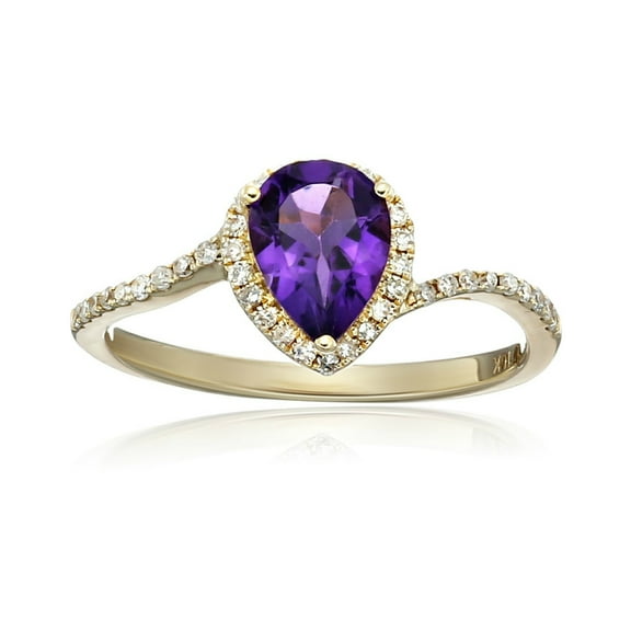 Pinctore 10k Yellow Gold African Amethyst & Diamond Engagement Ring