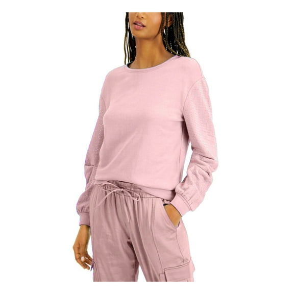 INC Womens Pink Cotton Blend Embellished Sleeves Sweatshirt L