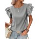 thumbnail image 2 of CORIRESHA Blusa casual a rayas para mujer, con volantes, manga casquillo, cuello redondo, para verano, 2 of 4