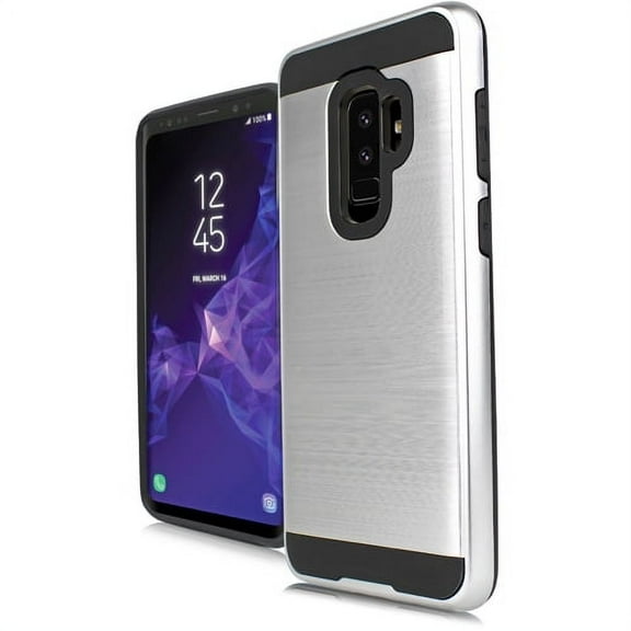Samsung Galaxy S9 Plus Phone Case, 2-Piece Style Hybrid Shockproof Hard Case Cover with Hybird Shockproof- Silver