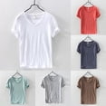 thumbnail image 7 of Mens T Shirt Pure Color V Collar Short Sleeved Tops Tees Slim Fitness T-Shirts, 7 of 7