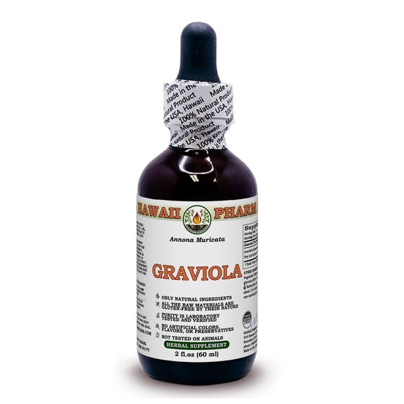 Graviola (Annona Muricata) Dry Leaf ALCOHOL-FREE Liquid Extract. Expertly Extracted by Trusted HawaiiPharm Brand. Absolutely Natural. Proudly made in USA. Glycerite 2 Fl.Oz