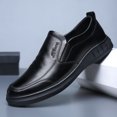 thumbnail image 1 of Zapatos de cuero para hombre, zapatos casuales negros puros, zapatos sin cordones, zapatos de conducción antideslizantes de suela blanda para papá, 1 of 5