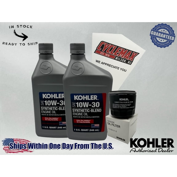Cyclemax 10W-30 Semi Synthetic Oil Change Kit fits Kohler Lawnmower Engines