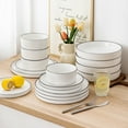 thumbnail image 6 of Vancasso 16pcs Ceramic Dinnerware Sets, Poreclain Plates w/Bowls, Service for 4, Oven & Dishwasher Safe, White and Black, 6 of 8