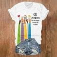 thumbnail image 2 of ZOHIUM Summer Tops Women's Fashion Round Neck Short Sleeve Retro Hippie All The People Living Life In Peace Printed Top T Shirt White T Shirt Clothes for Women (White,S), 2 of 3