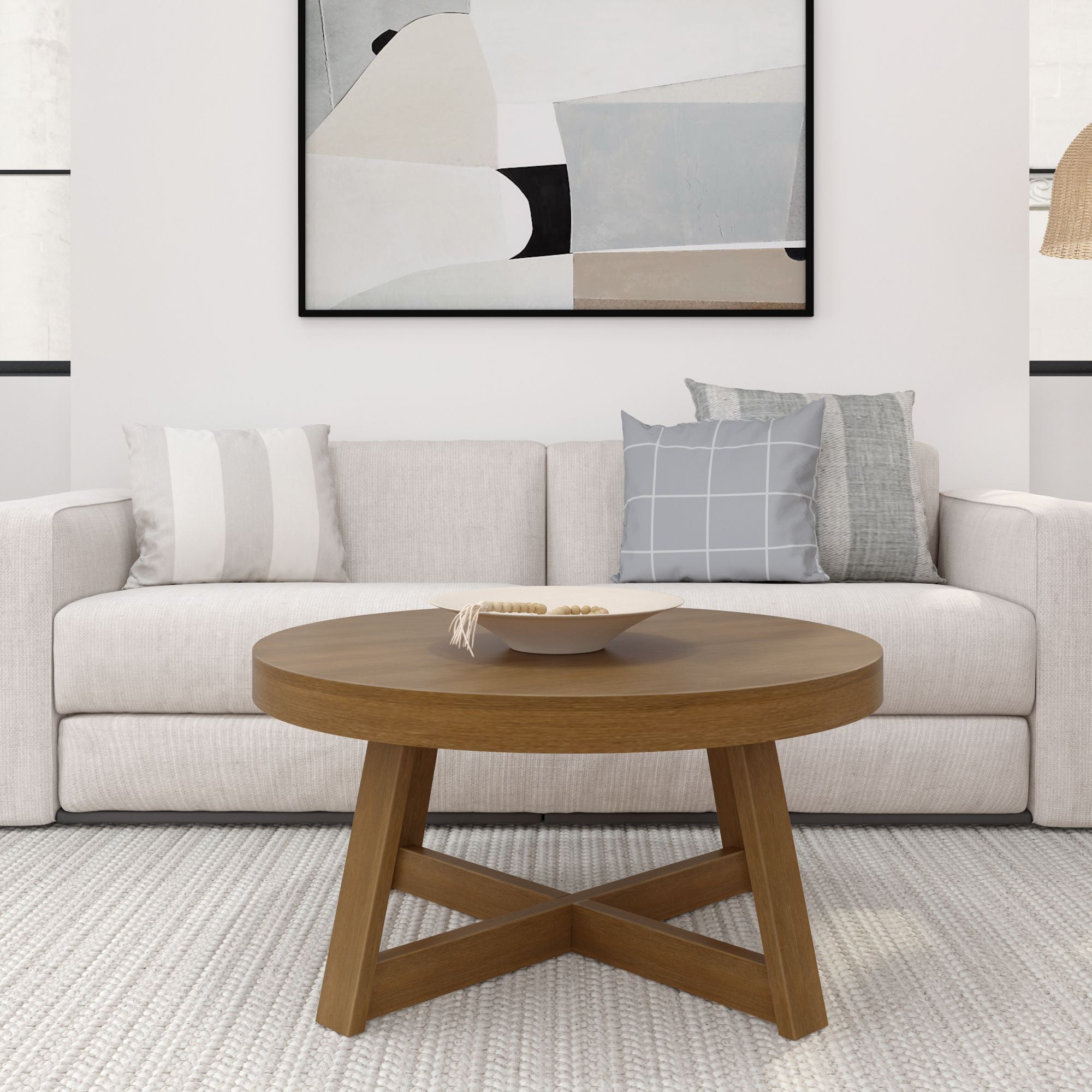 Plank+Beam Classic Solid Wood Round Coffee Table, 36" Farmhouse Table for Living Room