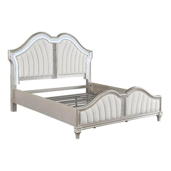 Pemberly Row Wood Tufted Platform Eastern King Bed Ivory and Silver Oak
