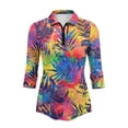 thumbnail image 2 of Uorisanigo Colorful Palm Leaves Womens Moisture Wicking Casual Tennis Activewear Comfortable Breathable Athletic Polo Workout Tops 3/4 Sleeve Fashion Outing Wear for Women Size M, 2 of 7