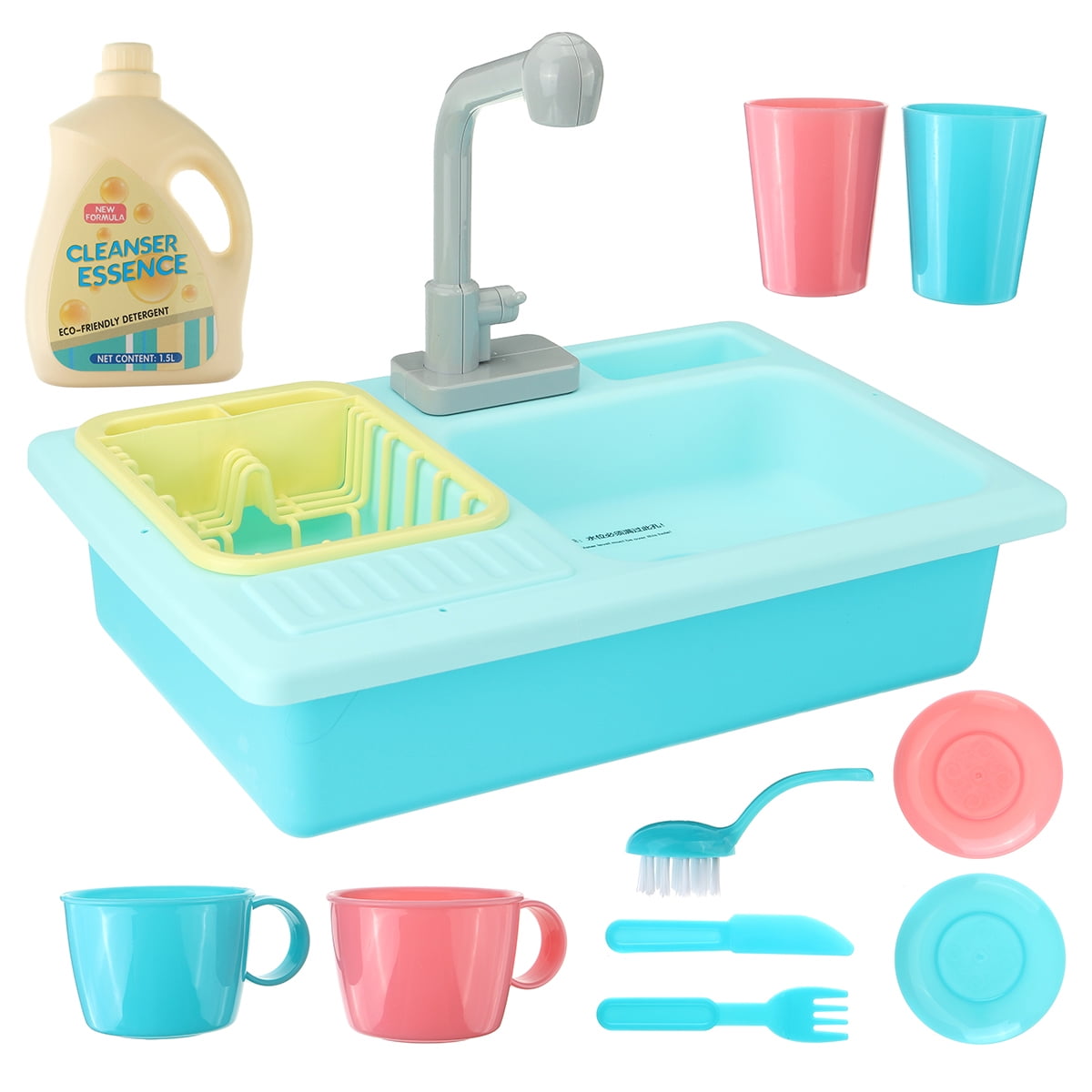 Color Changing Pretend Play Kitchen Sink Toy for Kids Running Water Dishwasher 