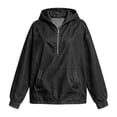 thumbnail image 5 of Women's Half Zip Denim Hoodie Pullover Jackets Jean Tops Oversized Long Sleeve Hooded Shirts with Front Pocket Casual Fall Outerwear, 5 of 5