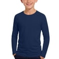 thumbnail image 2 of Boys Girls Long Sleeve Shirts Solid Color Fall Kids soft Crewneck T-Shirts Tops Casual Basic Tees 5-14Y Navy 7-8Years, 2 of 7