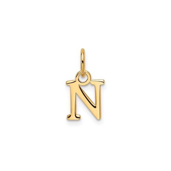 14k Yellow Gold Letter N Pendant for Women or Unisex, Polished Block Initial Necklace Charm, Solid Monogram Jewelry, Personalized Alphabet Name Accessory