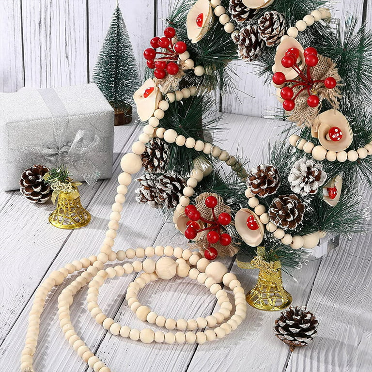 GWHOLE Christmas Wooden Beads Garland Xmas Tree Decor Boho Christmas  Ornament for Holiday Party Farmhouse Mantle Wall Hanging Decoration (11.8  ft)