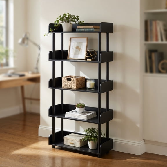Resenkos 5-Tier Open Bookshelf with Industrial Storage Unit, Sturdy Display Shelf for Study, Bedroom, Black