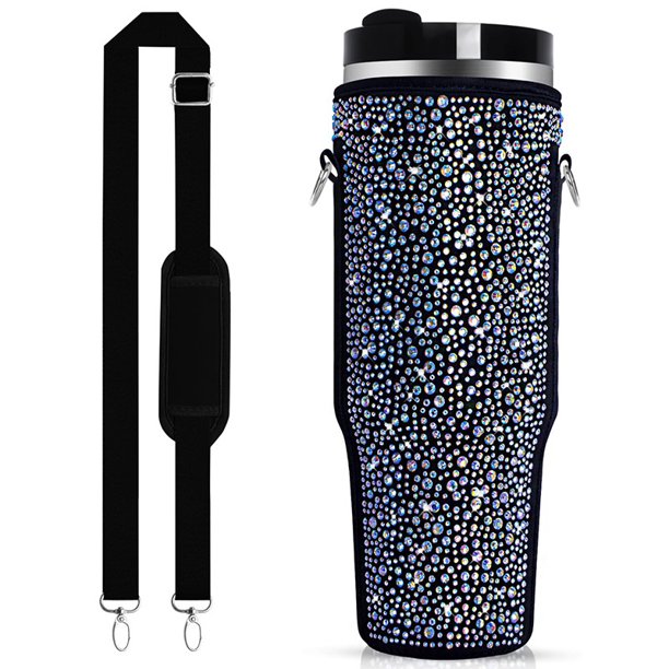 Bolsa de transporte para botella de agua, funda para vaso Stanley de 40 oz, correa de hombro ajustable con bolsillo, funda para taza con aislamiento antideslizante