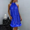 thumbnail image 1 of Mceream Robe à Sequins pour Femmes Grande Taille Soirée Pailletée Sans Manches Coupe Ample Épaules Dénudées Mini Robe 2026 Boho Robe d'Été Bleue m, 1 of 7