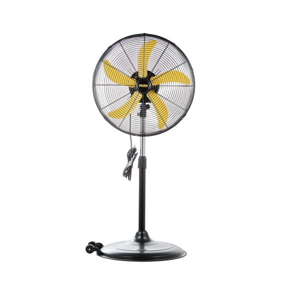 HiCFM 5000 CFM Ventilador oscilante de pedestal de alta velocidad de 20 pulgadas con potente motor 1/5, cable de alimentación de 9 pies, oscilación, cuerpo de metal con ruedas para garaje, comercial,