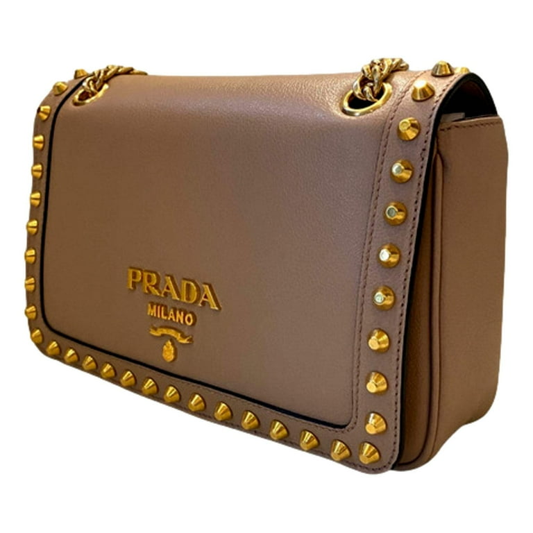 Prada Pattina Glace Calf Leather Cammeo Beige Gold Studded Prada Pattina Glace Calf Leather Cammeo Beige Gold Studded