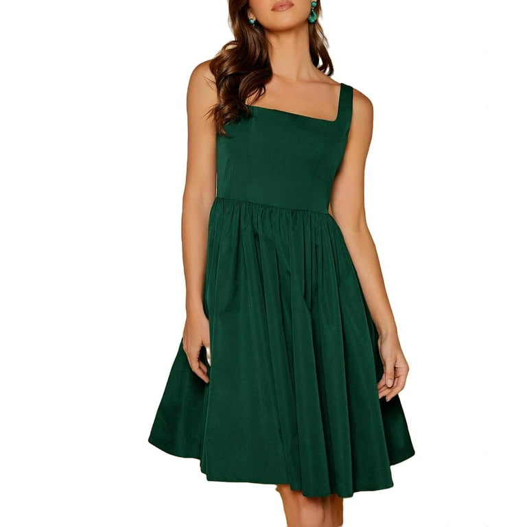 Dark green fit and flare dress discount
