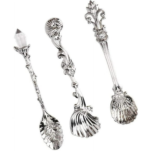 MISSUNNY Vintage Style Coffee Spoons Set 3Pcs Dessert Spoons Royal Style Metal Carved Teaspoons for Kitchen Dining Bar and Tea Parties
