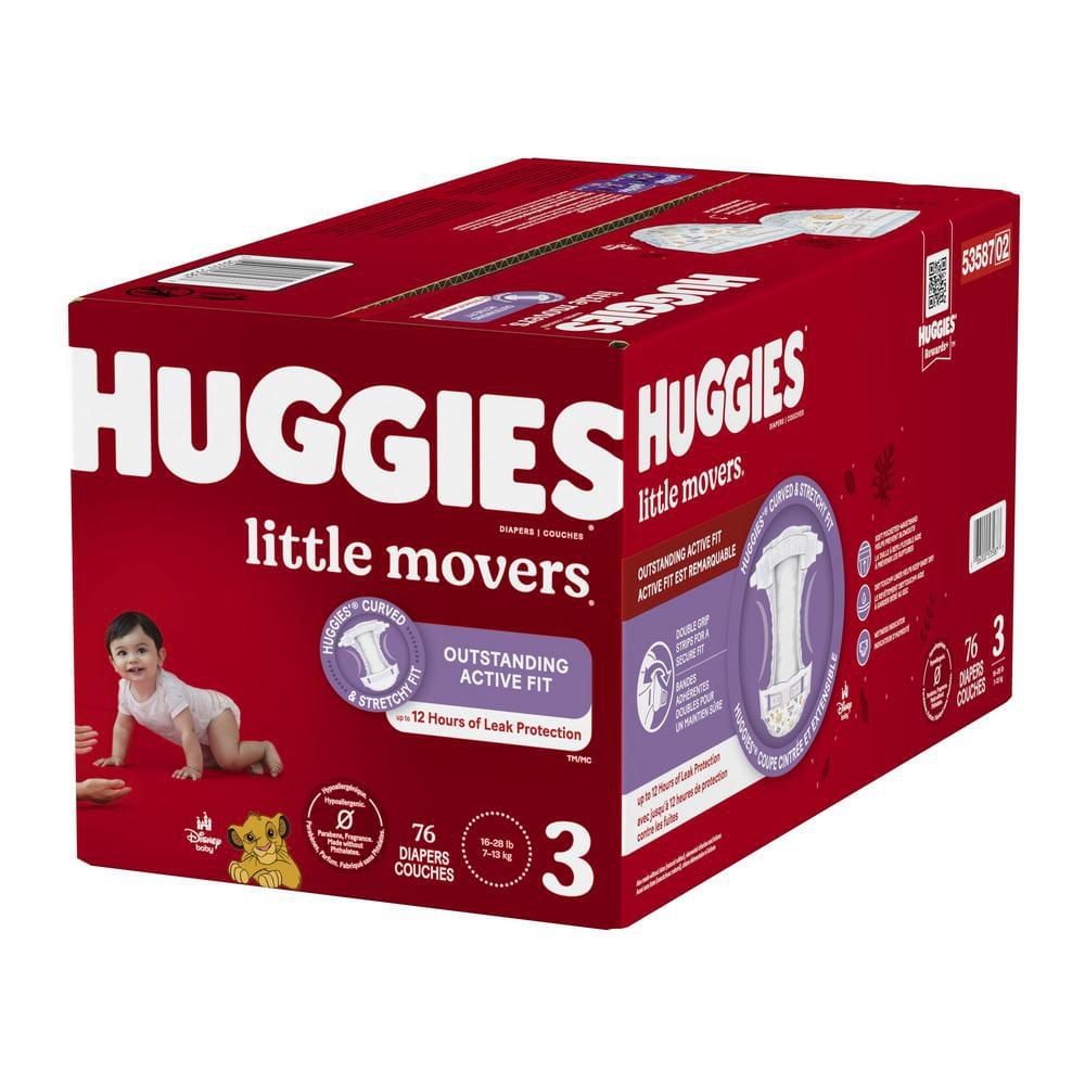 Huggies Little Movers Couches, Emballage Giga, tailles 3, 76 Unités Tailles 3-8 | 76-38 Unités