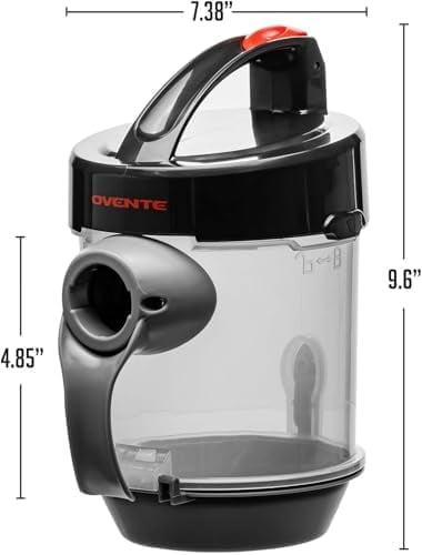 OVENTE Replacement Dust Container for Bagless Canister Vacuum ST2000 and ST2010 Series with Transparent and Clear View for Quick Monitoring, Black ACPST2075